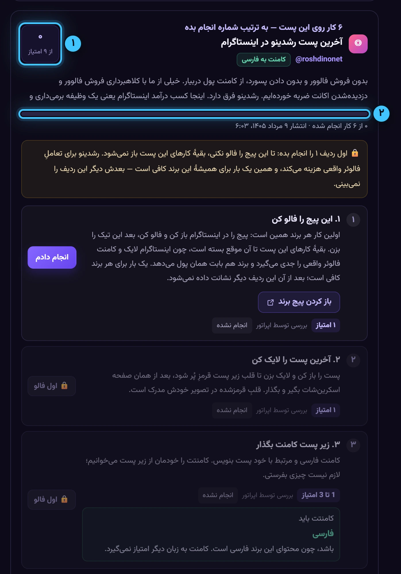 یک جعبه از بالا تا پایین — تصویر واقعی پنل رشدینو