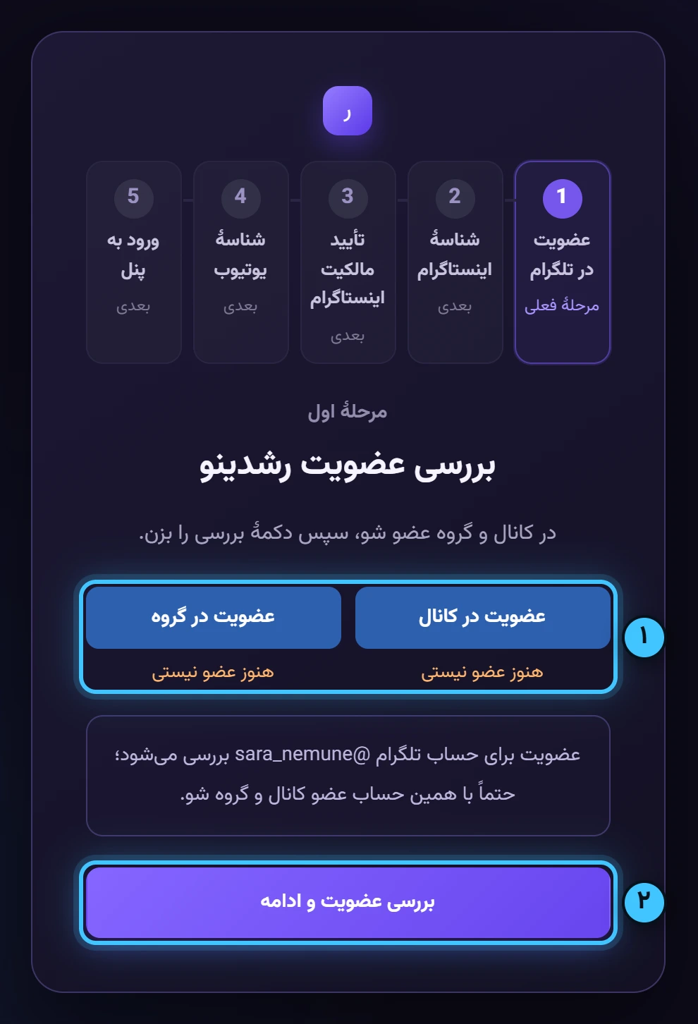 در کانال و گروه عضو شو — تصویر واقعی پنل رشدینو