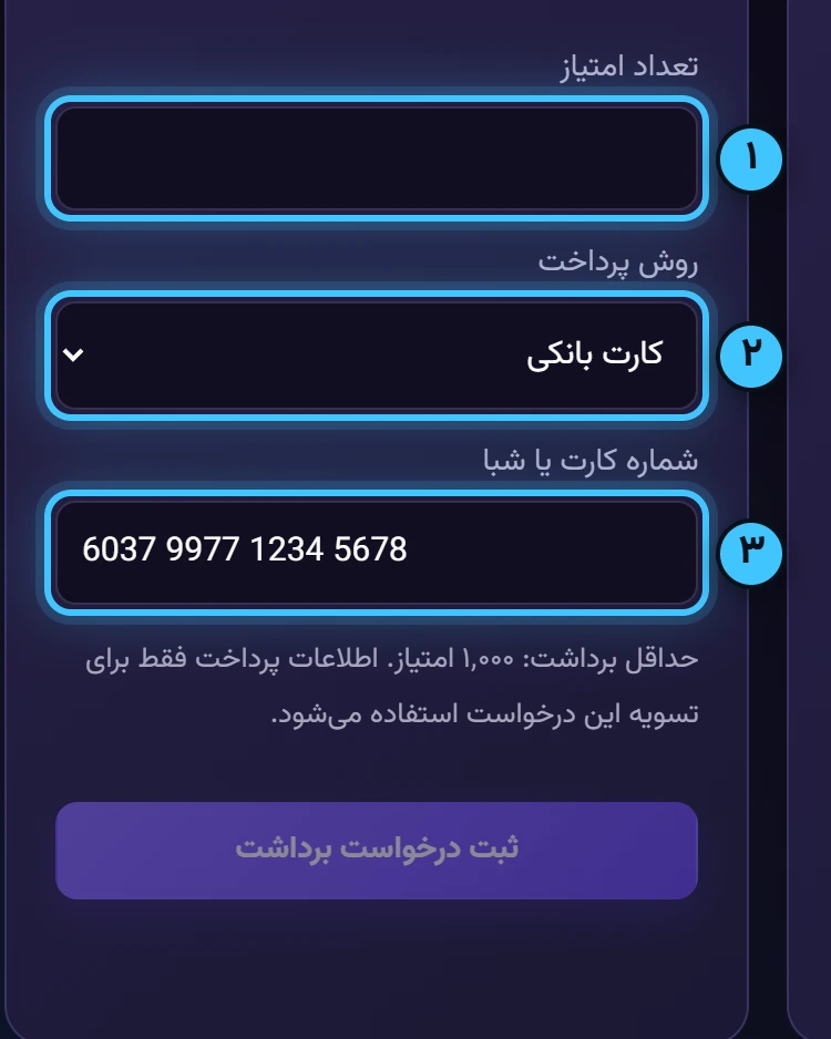 ثبت درخواست برداشت — تصویر واقعی پنل رشدینو